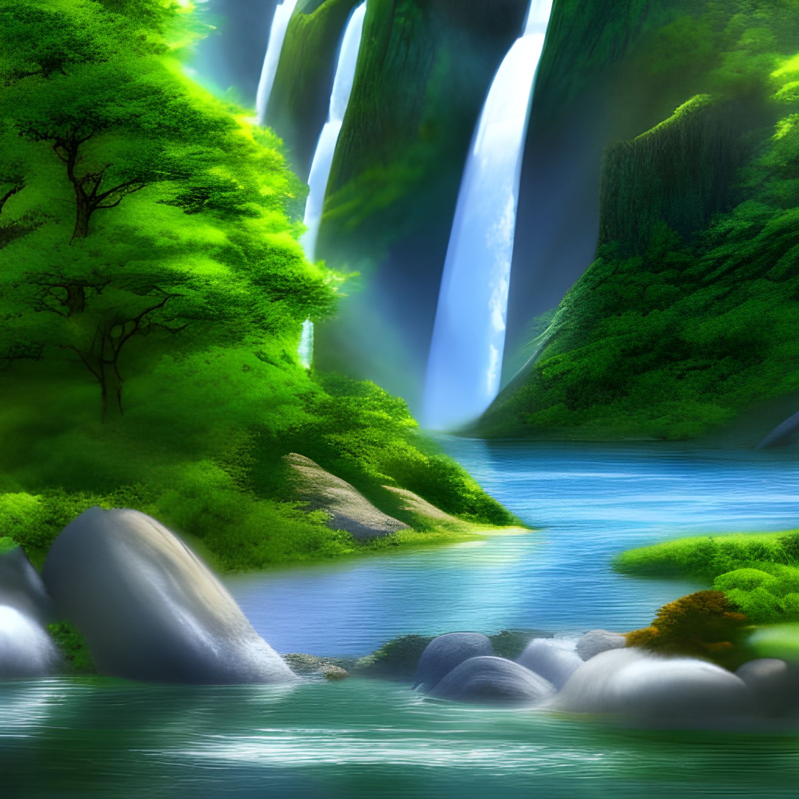 Waterfall and Lake Inspired by Studio Ghibli