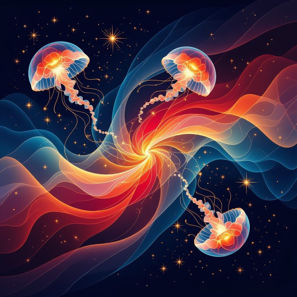 Fiery Arcs and Fluid Forms Abstract Digital Painting