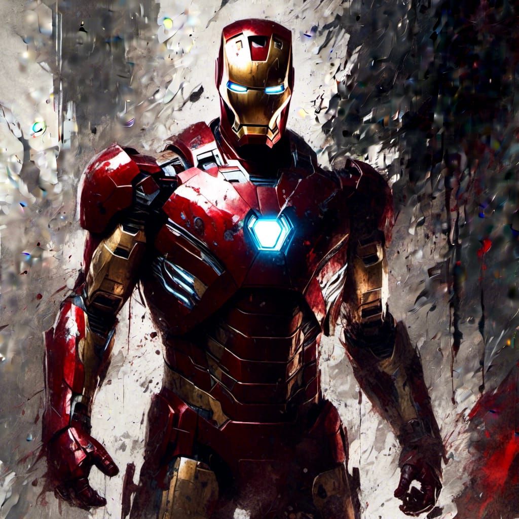 Detailed Noir Portrait of Muscular Iron Man