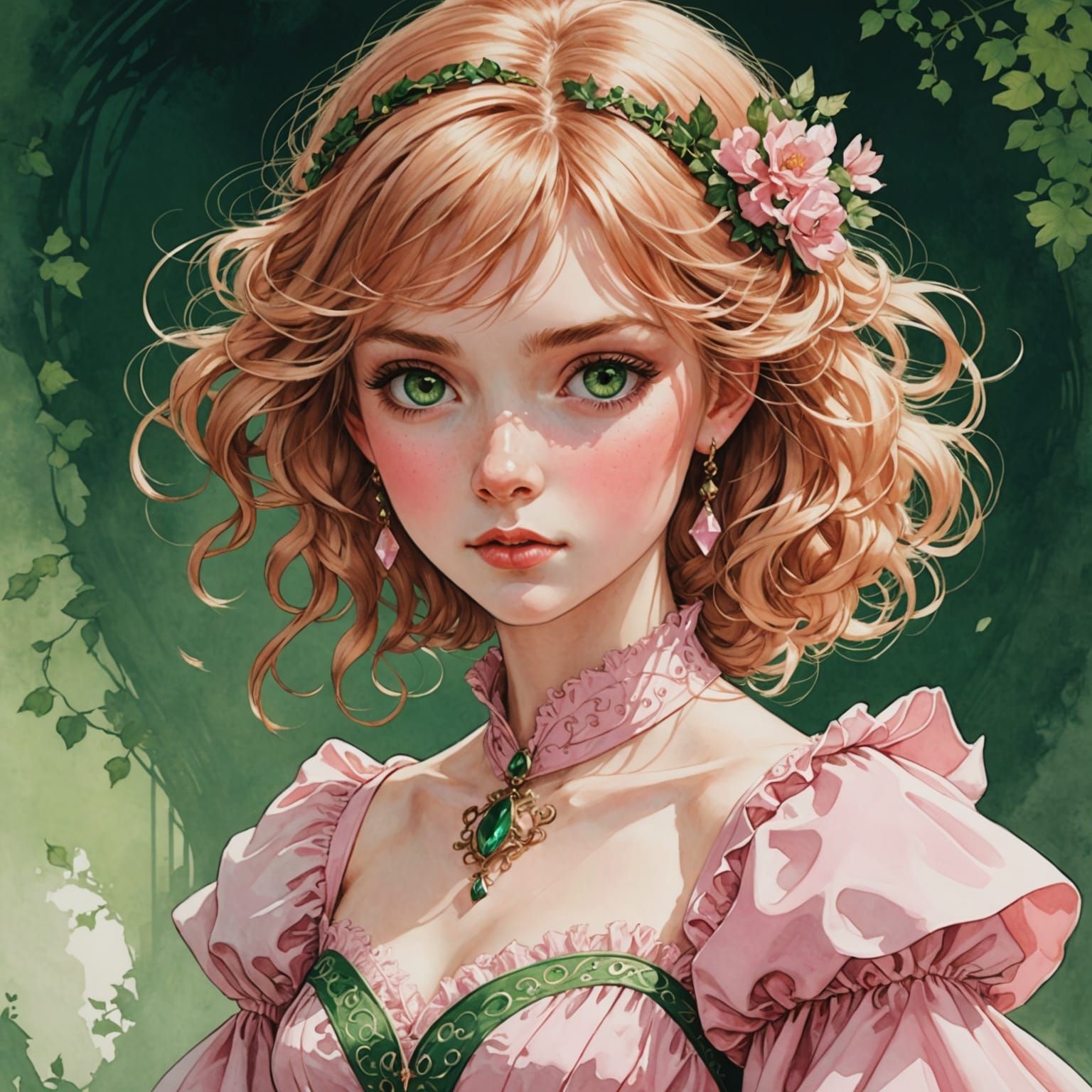 Beautiful Reddish-Blond Girl in Pink Gown