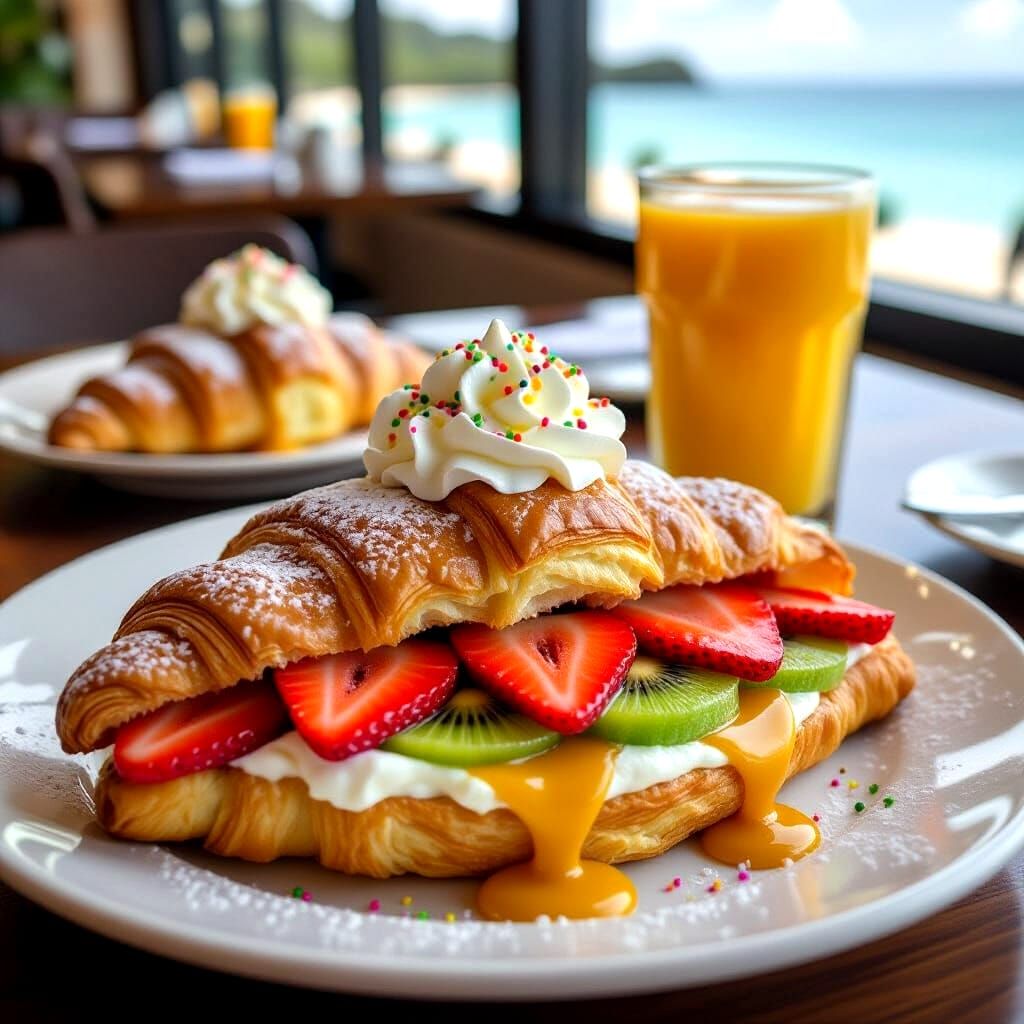 Decadent Croissant Sandwich with Fruit and Caramel