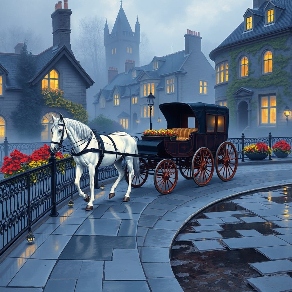 1920s City Carriage in Ink and Gouache Style