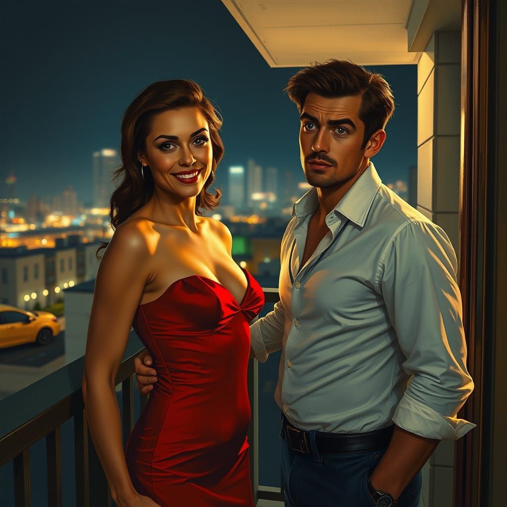Woman in Red, Flirtatious and Aloof, Amidst City Nightlife
