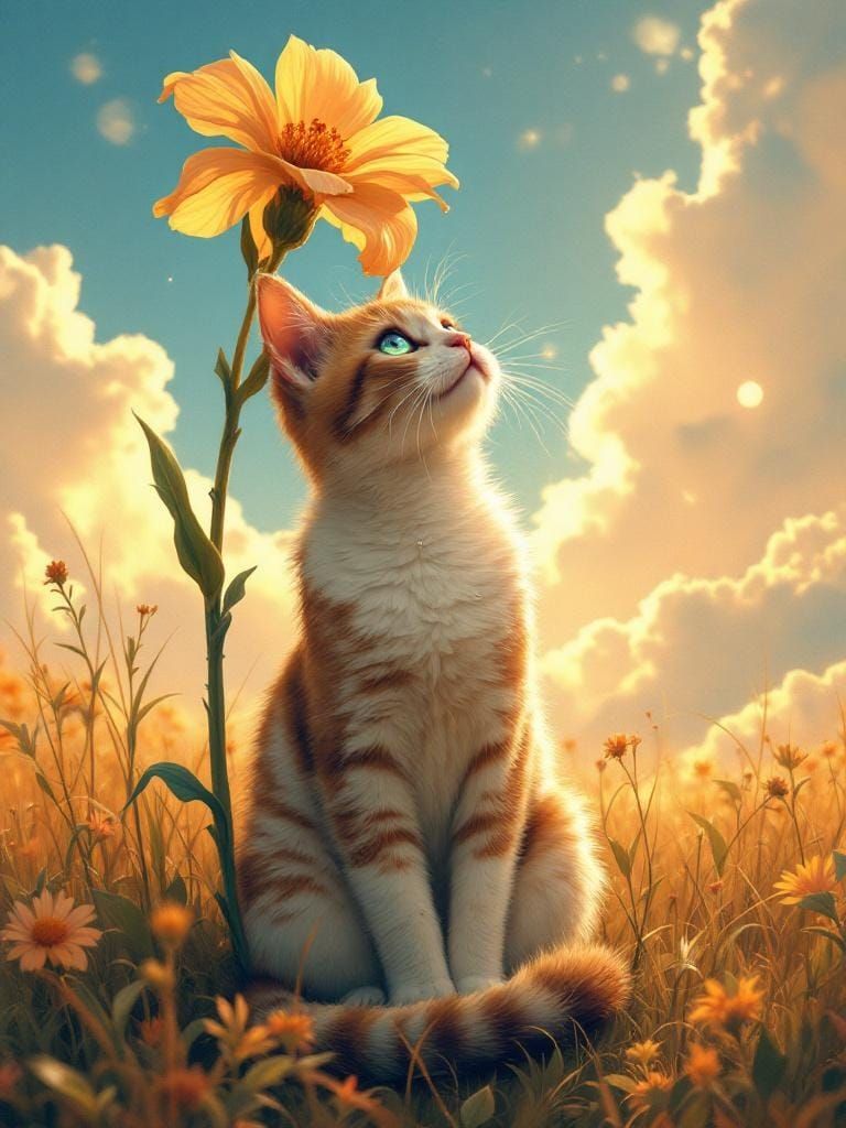 Adorable Cat in Solarpunk Pin-up Style