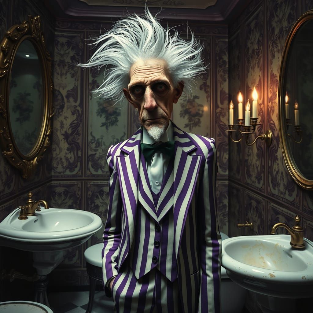 Elegant Gentleman in Whimsical Bathroom