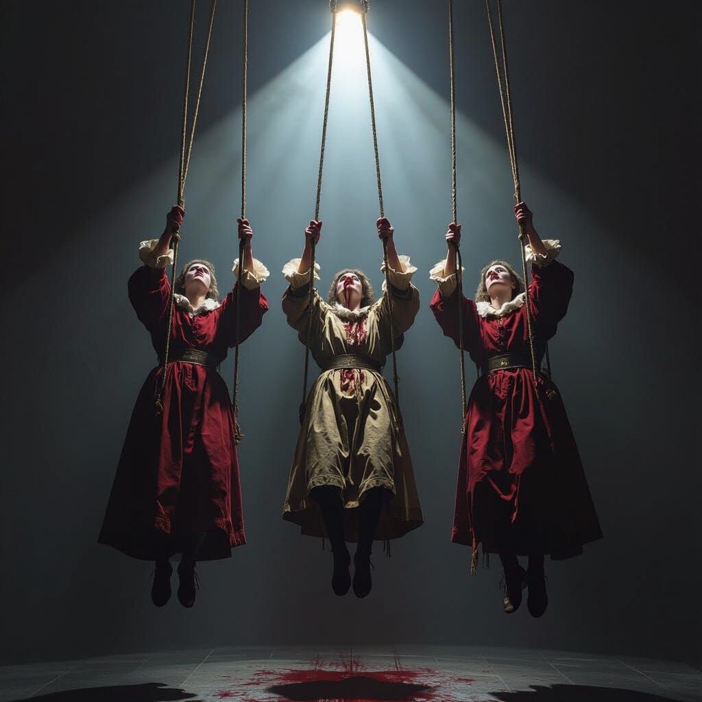 Renaissance Actors Suspended in Dramatic Chiaroscuro