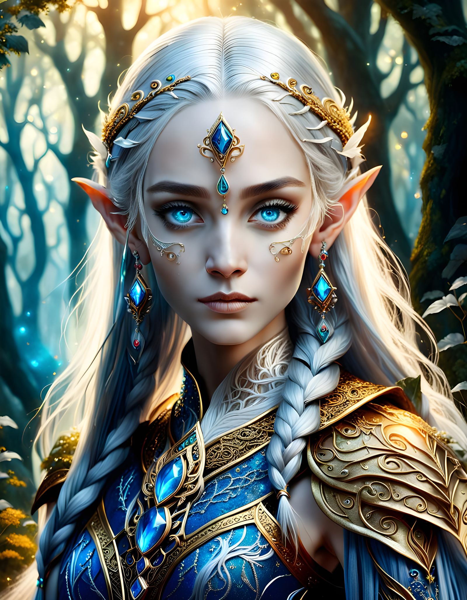 Elegant Elven Woman Portrait in Fantasy Setting