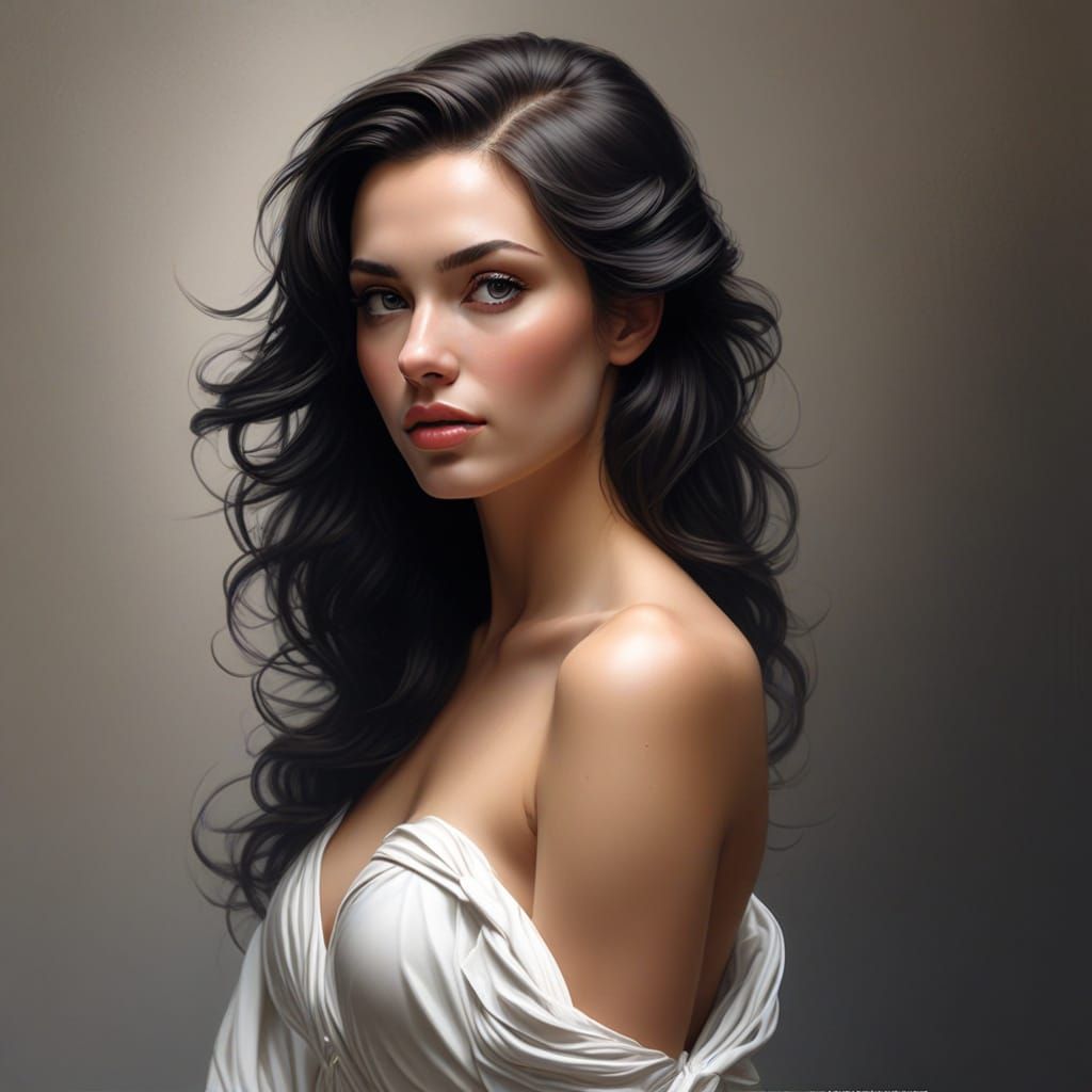 Elegant Model Surrounded by Artists in a Serene Studio Setti...