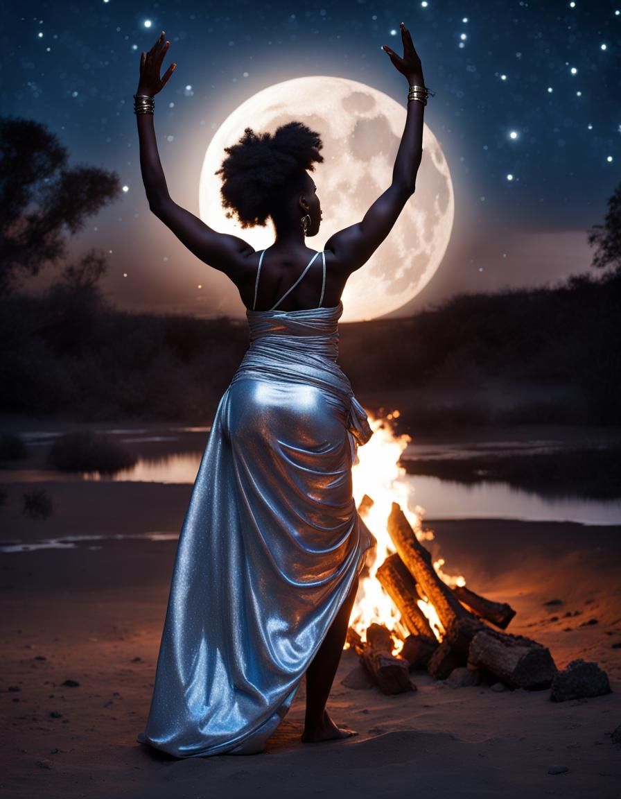 Mystical African Woman in Moonlight Digital Art
