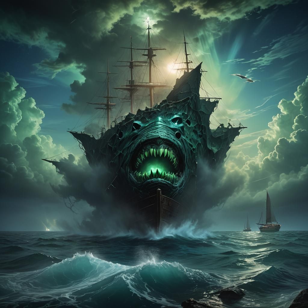 Bermuda Triangle Swallows Sailboat: Surreal Oil Painting