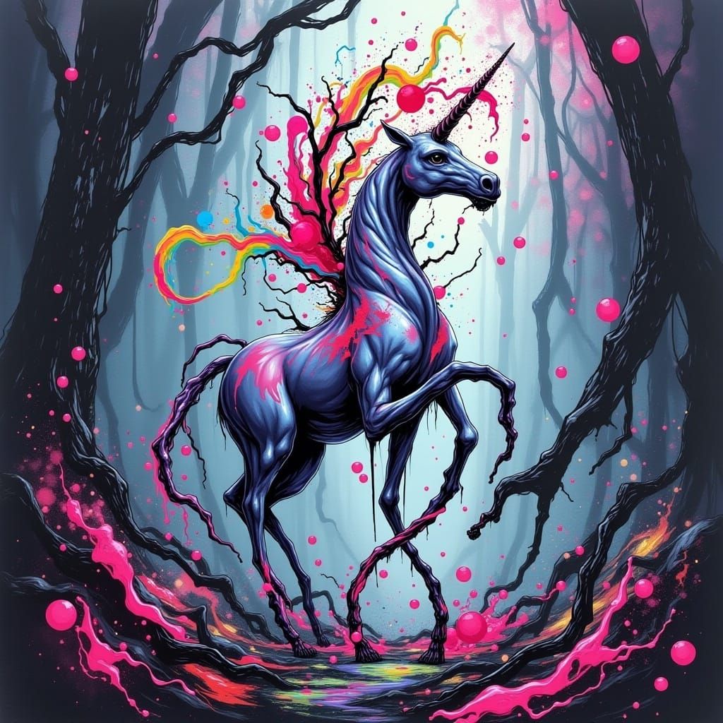 Unicorn Vomiting Rainbows in Dreamlike Matte Painting Style