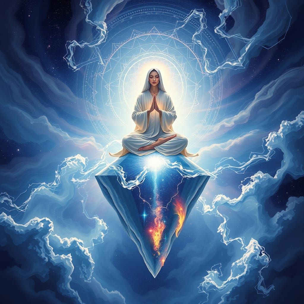 Meditating Figure in Cosmic Storm Digital Oil Painting