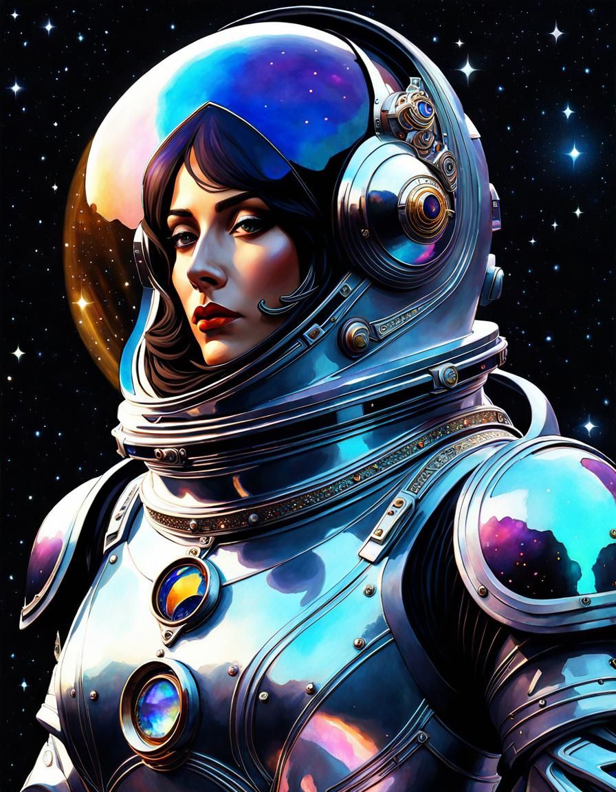 Spacesuit Woman: Iridescent Crystals and Art Deco