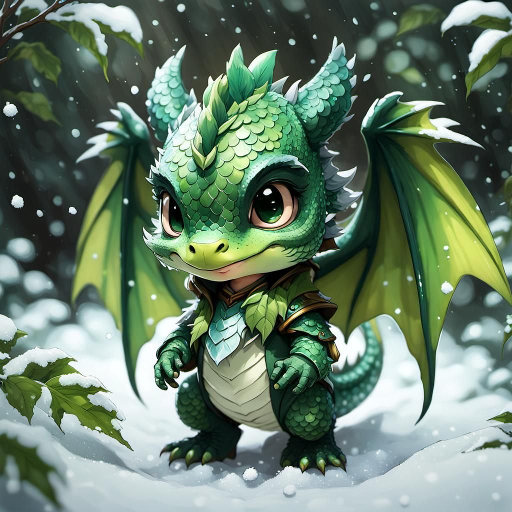Detective Dragon Chibi in Snowy Scene