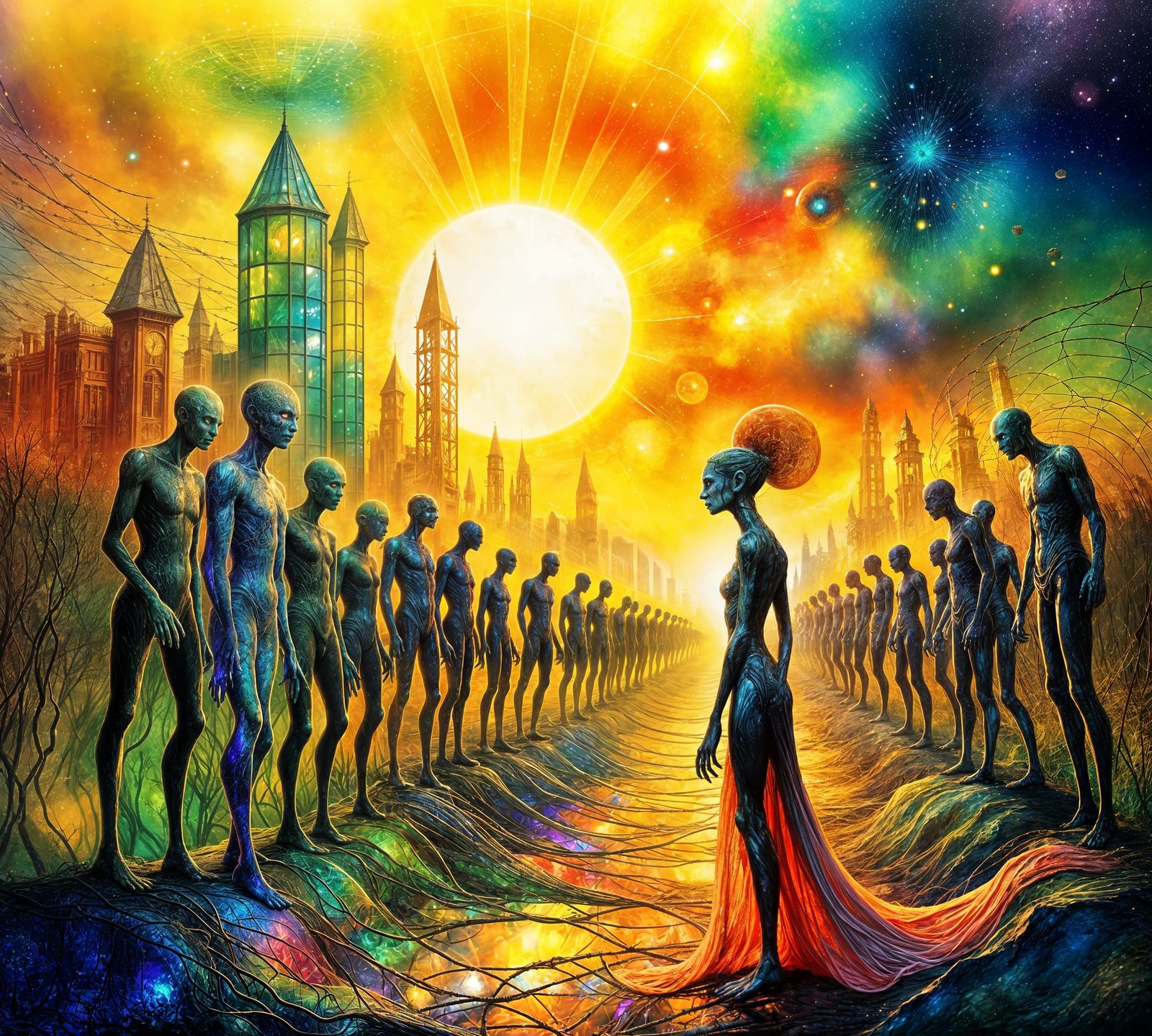 Alien Prison Gang in Watercolor Style