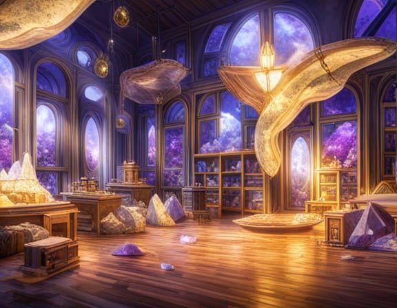 New Age Crystal Shop with Magical Art