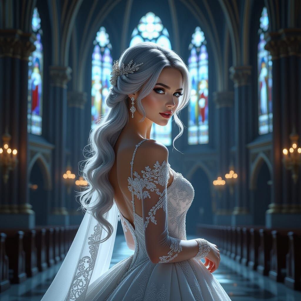 Gothic Cathedral: Regal Woman in Art Nouveau Style