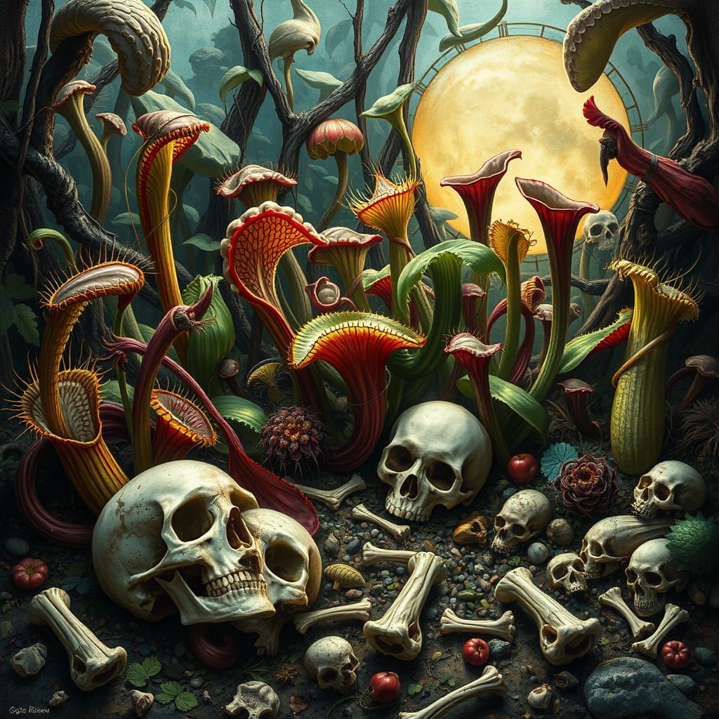 Gothic Garden of Carnivorous Plants in Cubist Style