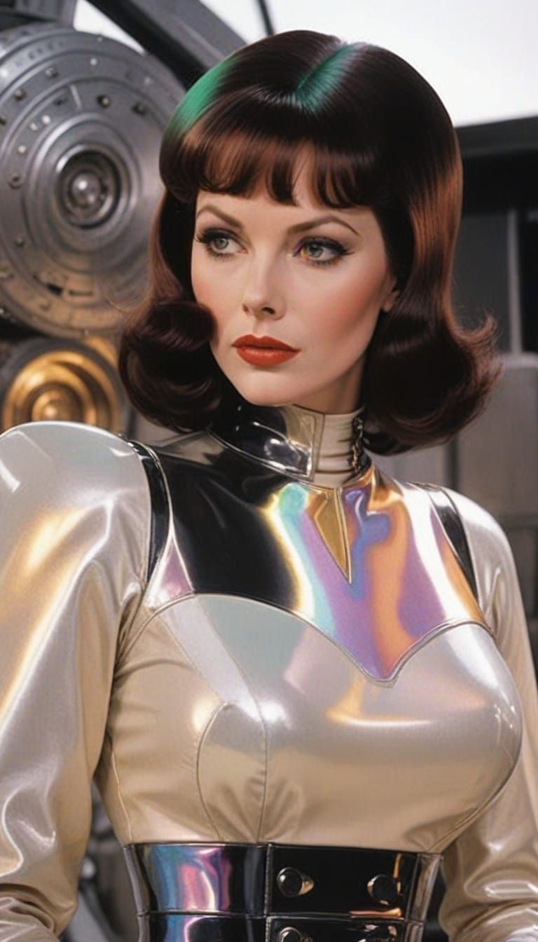 Retro-Futuristic Space Woman in Sci-Fi Starship