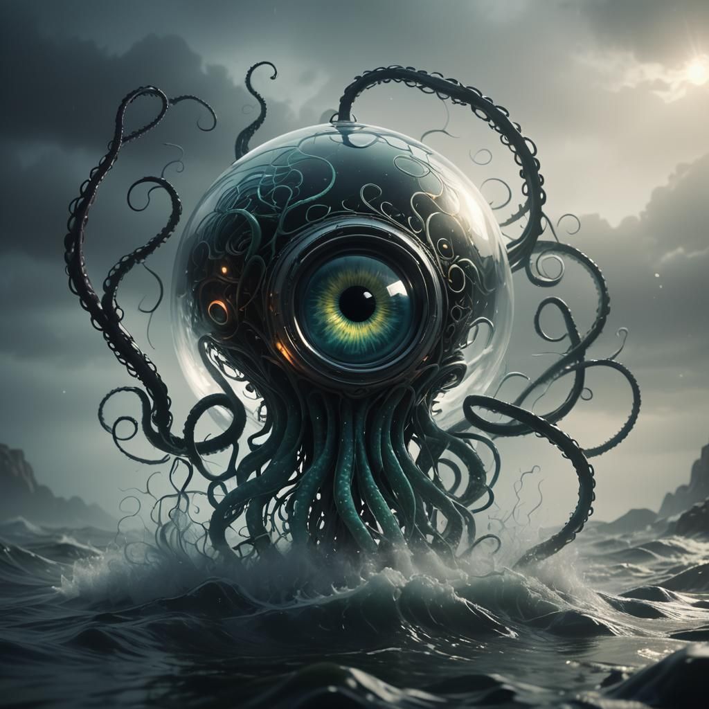 Glass 'A' Shape Gripped by Tentacle: Dark Fantasy Render