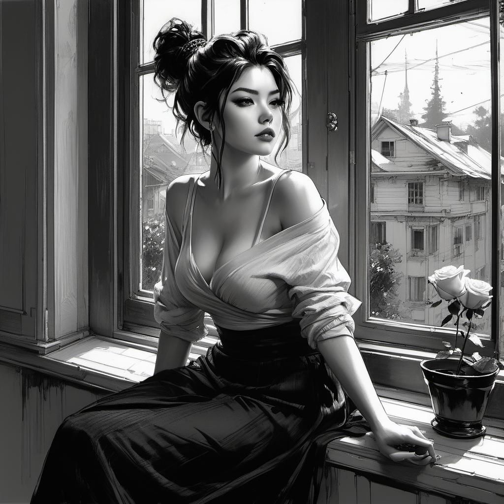 Stunning Pencil Sketch of Woman with Rose