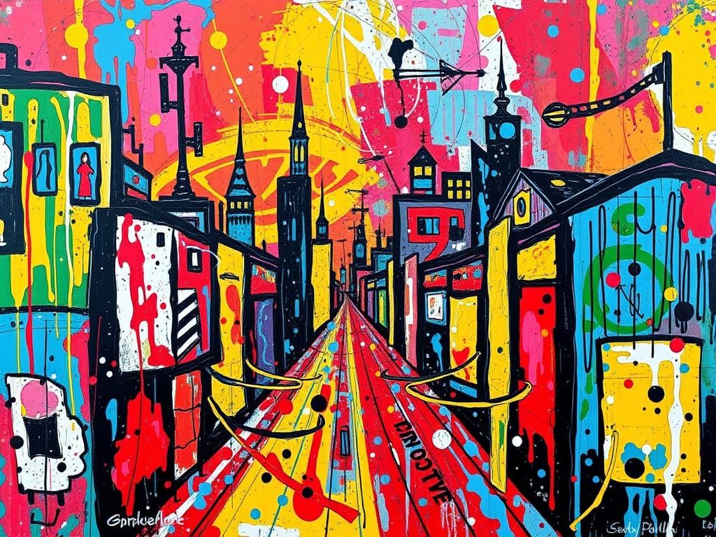 Dynamic Cityscape in Abstract Expressionist Style