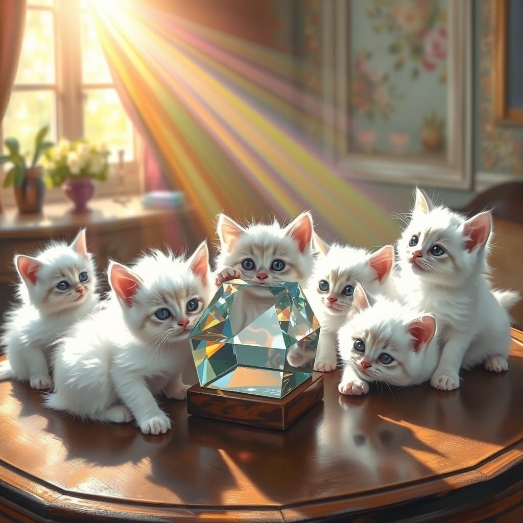 Prism Rainbow Kittens in Impressionistic Style
