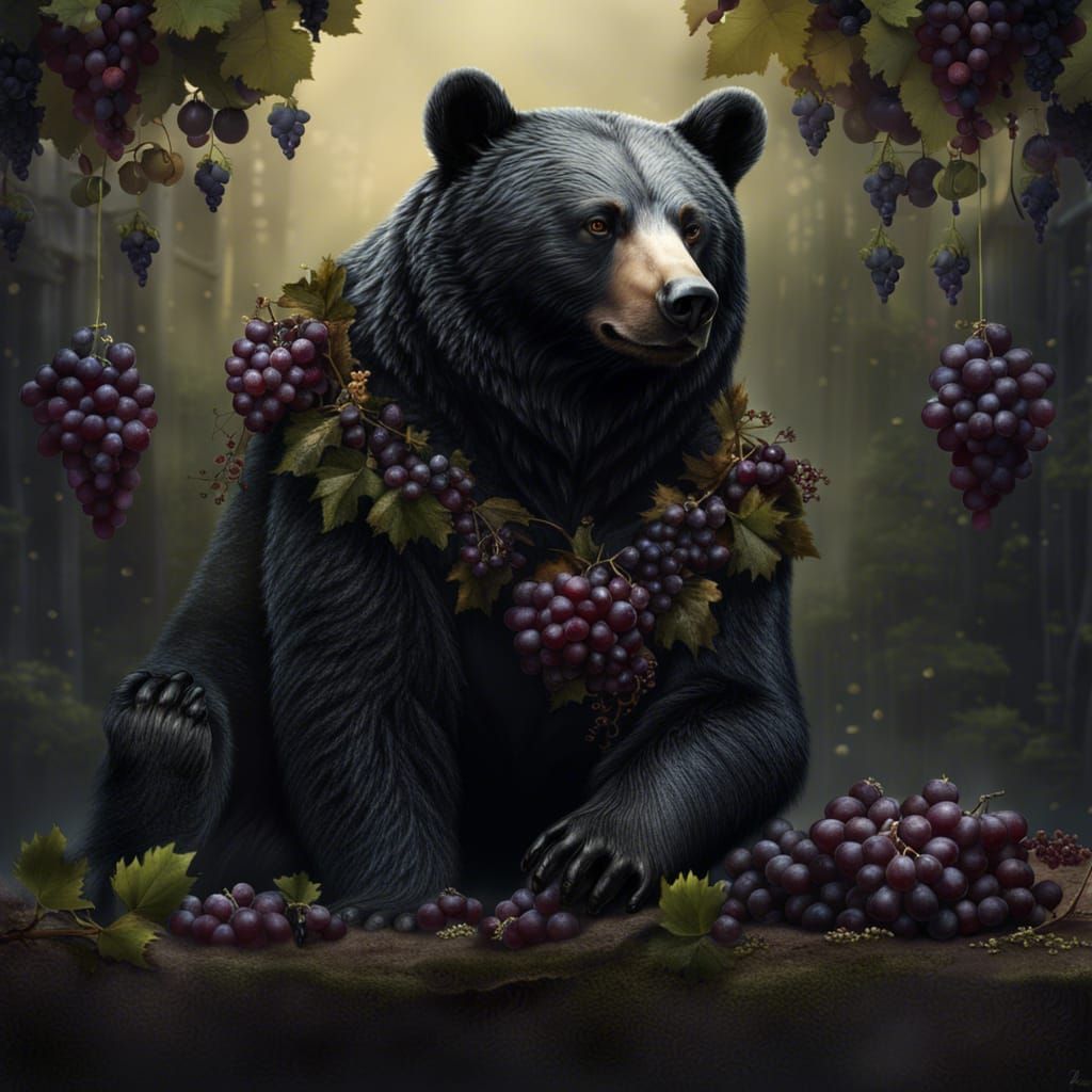 Black Bear Adorned with Grapes: Digital Matte Painting