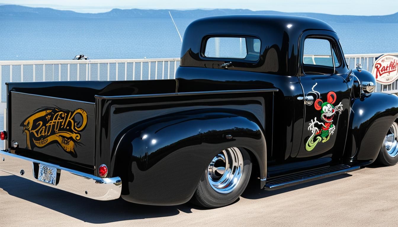 Rat Fink Mouse Driving a Truck Cartoon