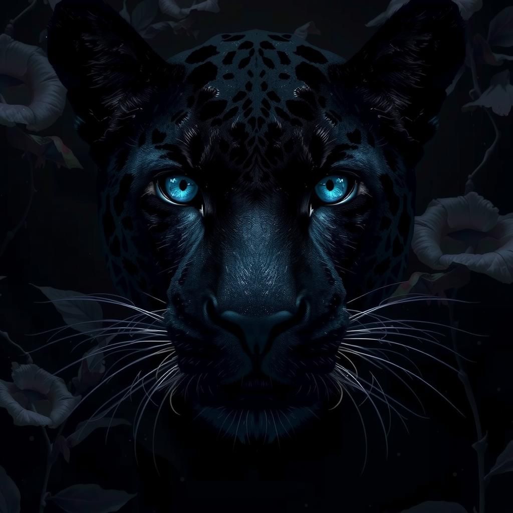 Black Jaguar with Blue Eyes in Dark Romanticism