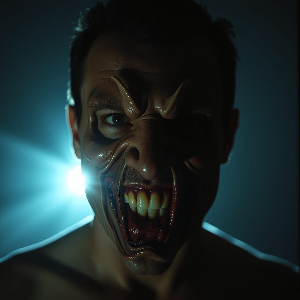 Macabre Masked Man in Cinematic Horror Style