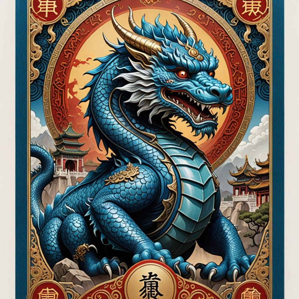 Regal Chinese Dragon on Ming Dynasty-Inspired Tarot Card