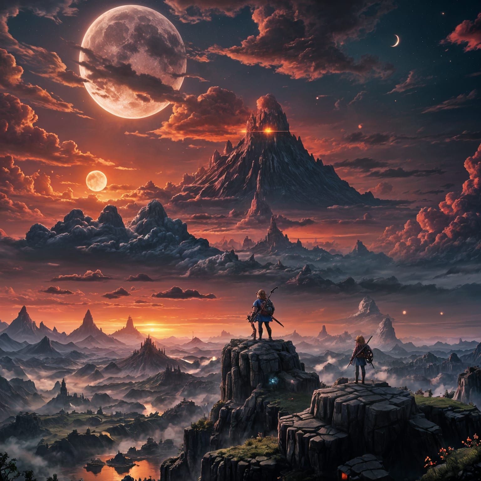 Link from Zelda Crying at Dark Sunset