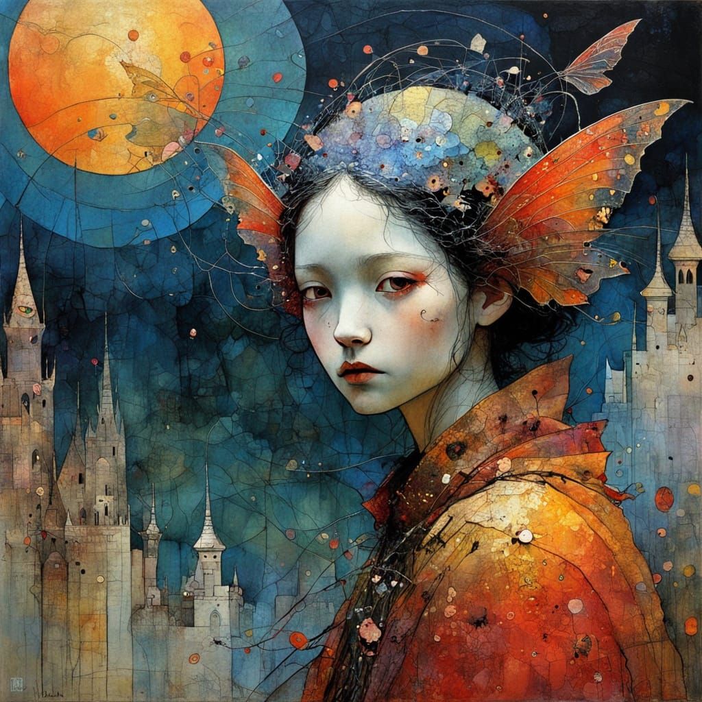 Whimsical Otherworldly Fairy in Vibrant Sunset Colors