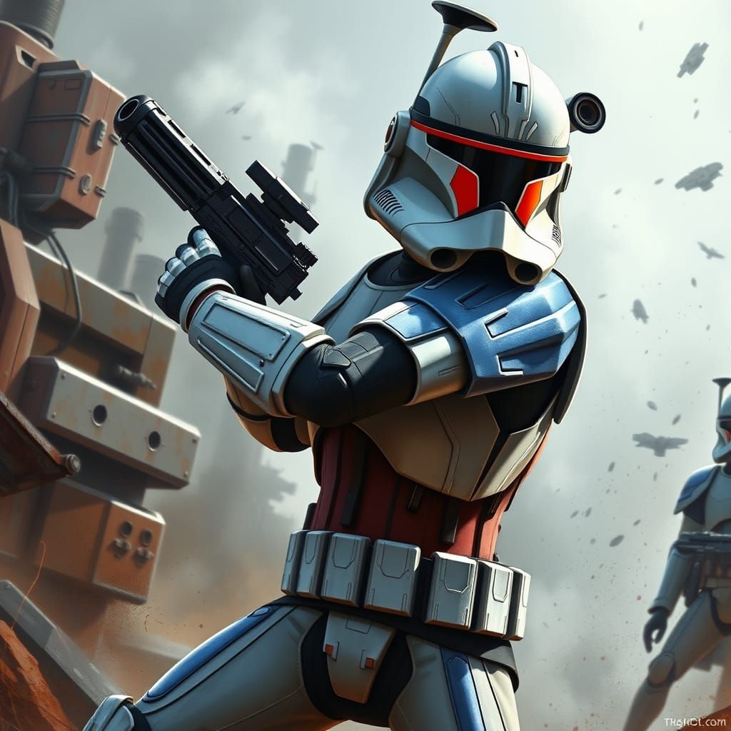 Clone Captain Rex in Epic Star Wars Battle Scene