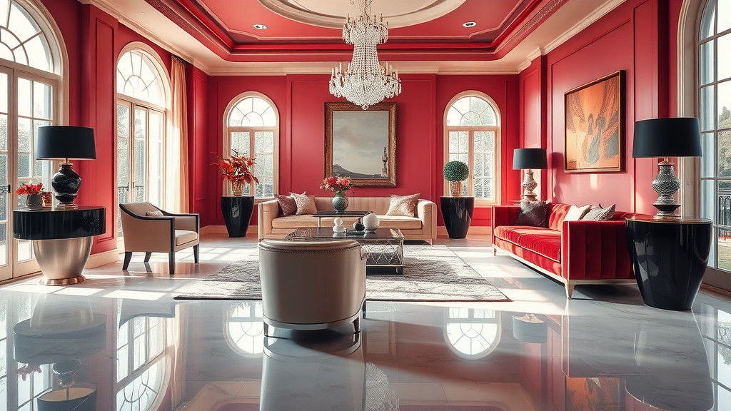 Luxury Art Deco Living Room in Cherry Pink and Plum