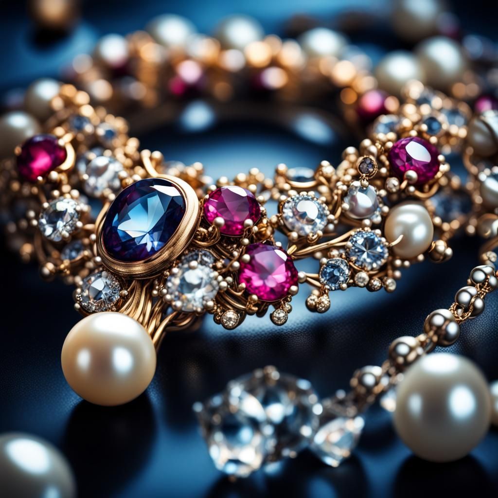 Sparkling Gems and Pearls Jewelry Close-Up