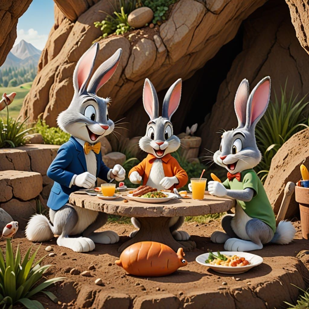 Bugs Bunny Hosts Rabbit Friend for Lunch in Burrow Living Ro...