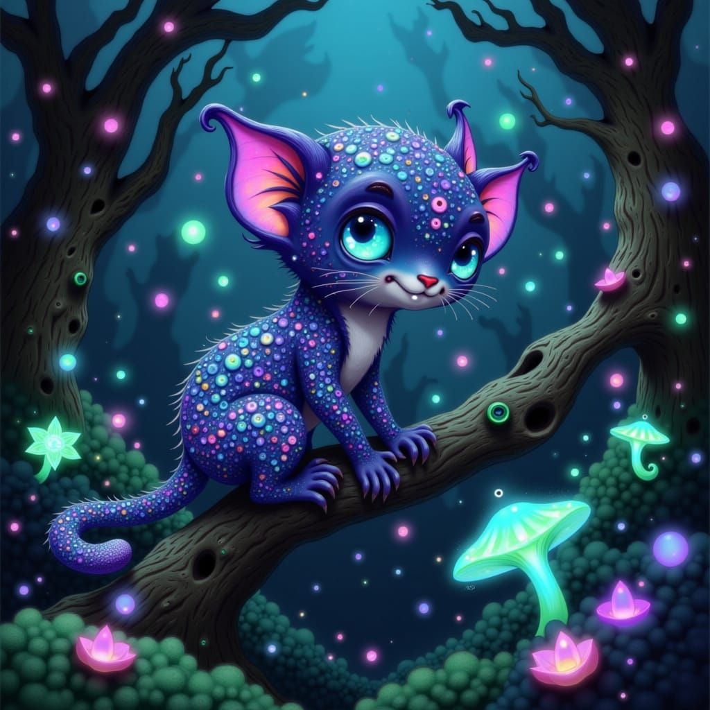 Bioluminescent Creature with Holographic Scales in Alien For...