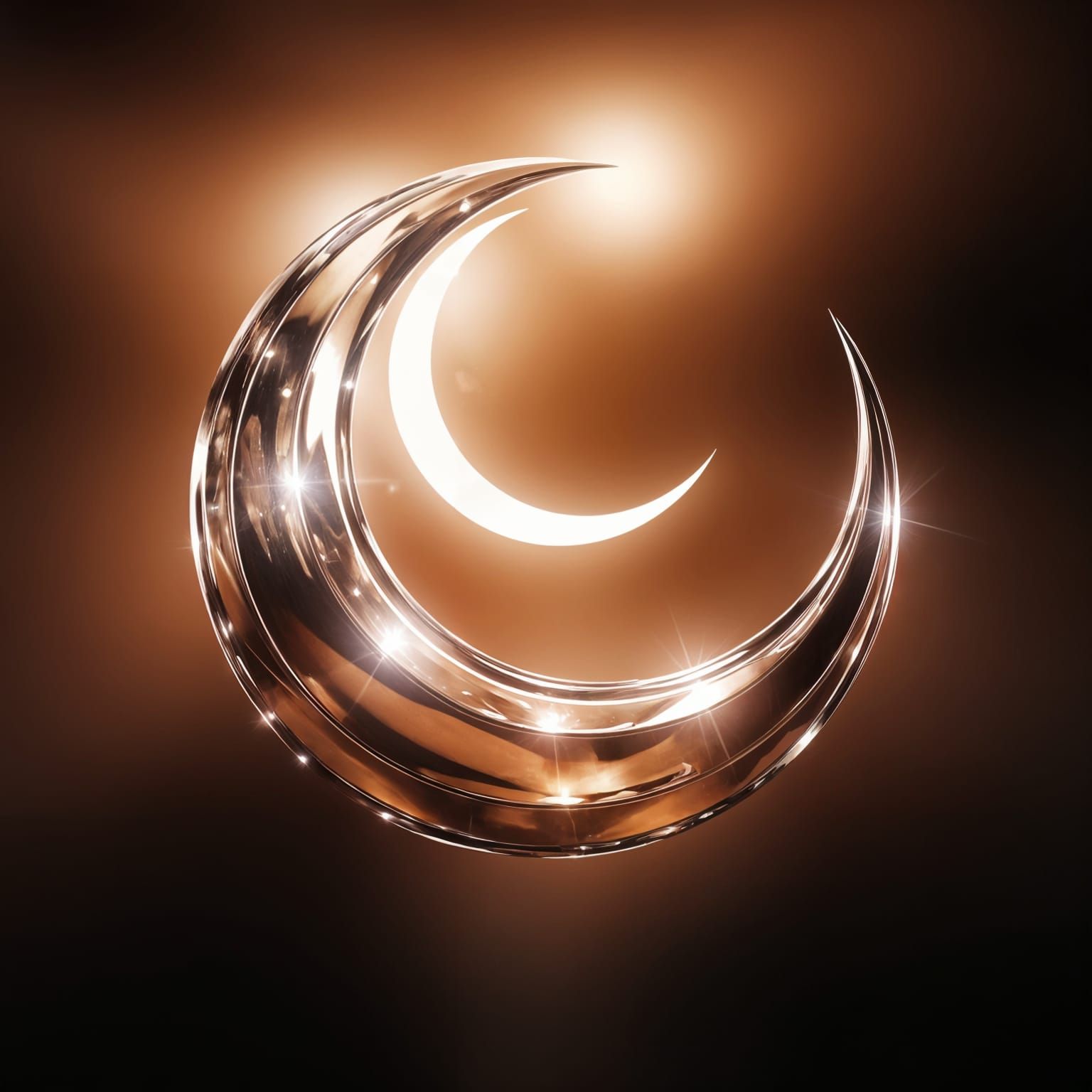 Futuristic Metal Emblem Radiates Elegance Under Crescent Moo...