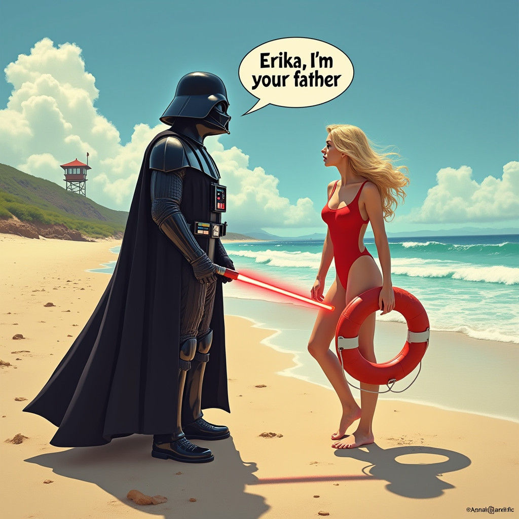 Darth Vader Meets Baywatch: A Surreal Beach Encounter