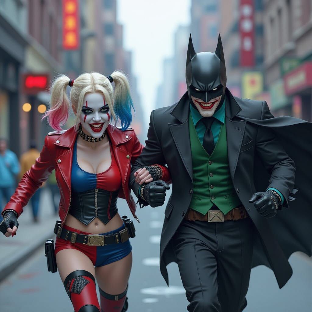Harley Quinn & Joker Evade Batman in Dramatic Splash Art