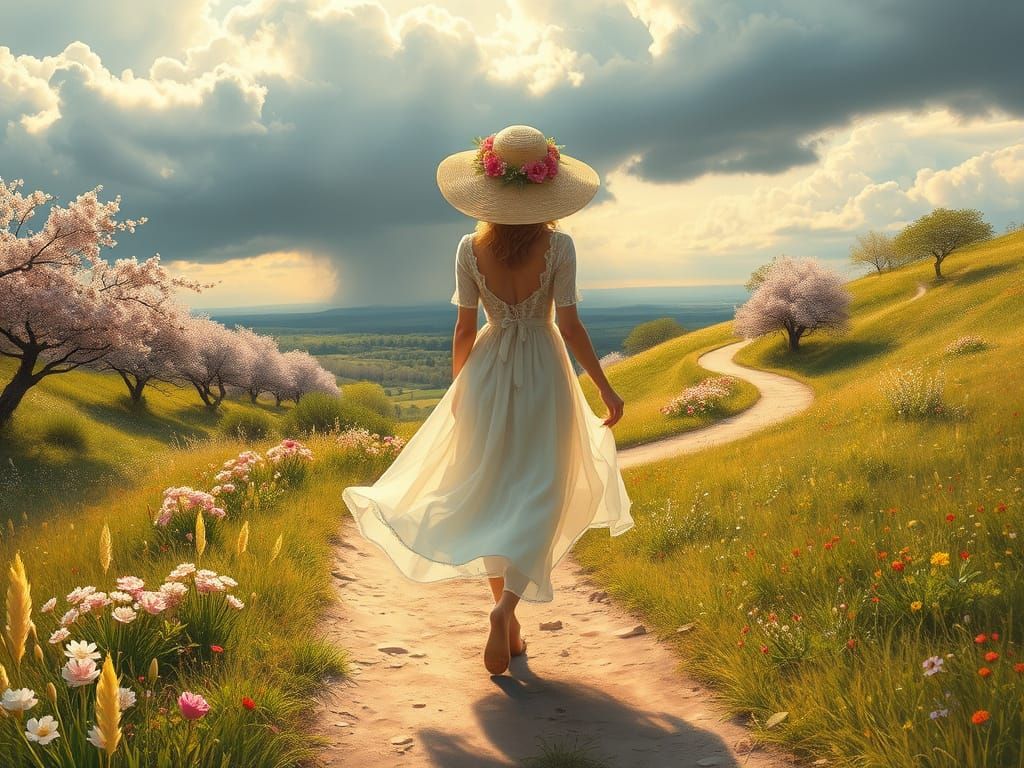 Whimsical Spring Scene in Impressionist Style