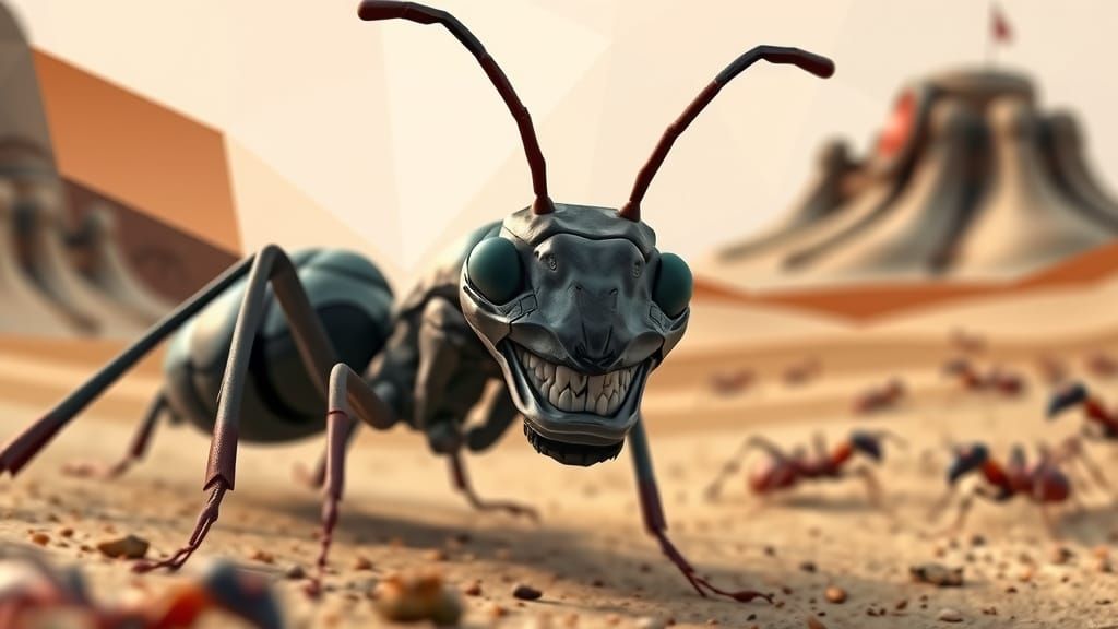 Ant with Human Mask in Cubist Style