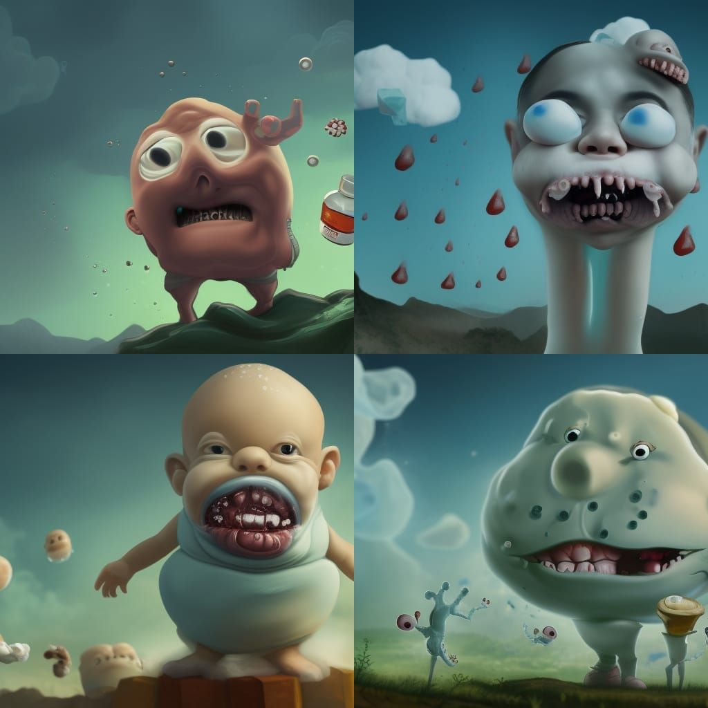 Surreal Orifice Spewing Cubes in Strange Landscape