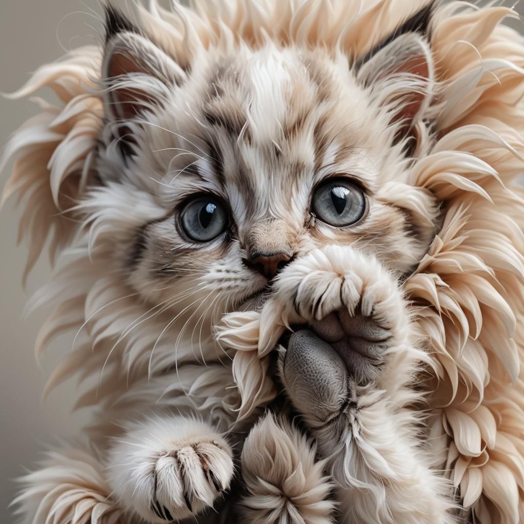 Miniature Kitten on Finger, Macro Digital Art