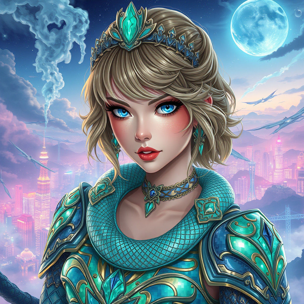 Snake Queen in Crystalline Armor: Anime-Inspired 3D Art