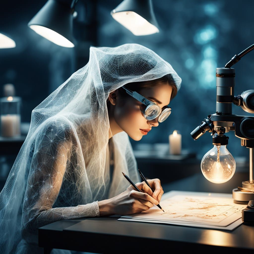 Ethereal Girl in Misty Laboratory, Digital Painting