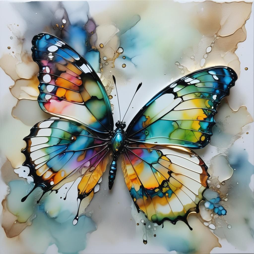 Hyperrealistic Alcohol Ink Butterfly with 3D Shading