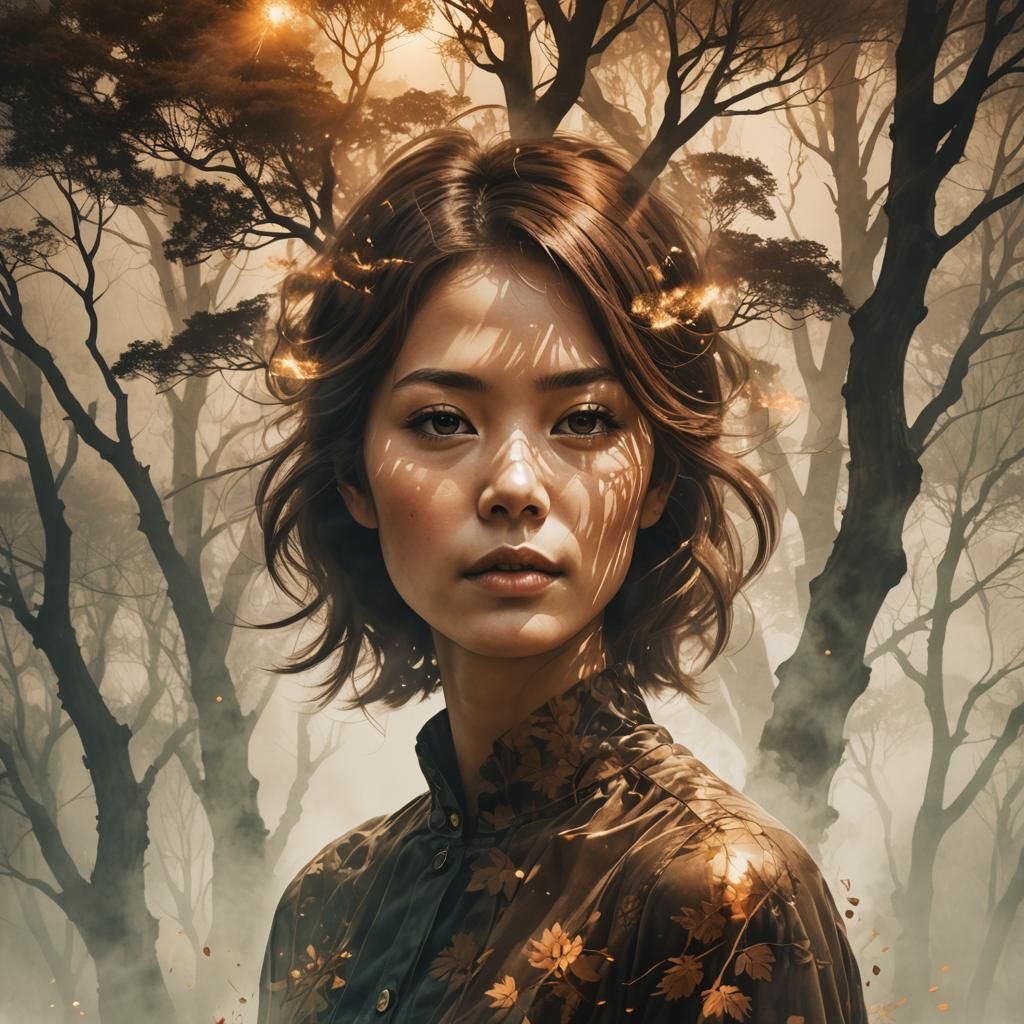 Glowing Woman with Double Exposure Effect